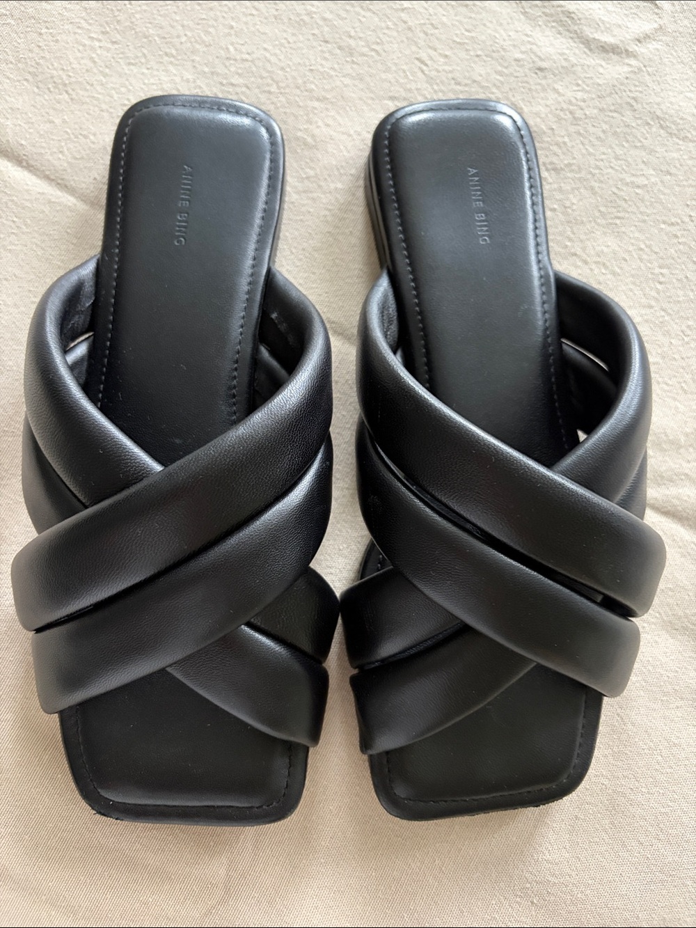Anine Bing Black leather crisscross slides 37 / 6.5